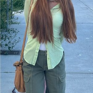 Aritzia Wilfred Sheer Button Up Top in Green